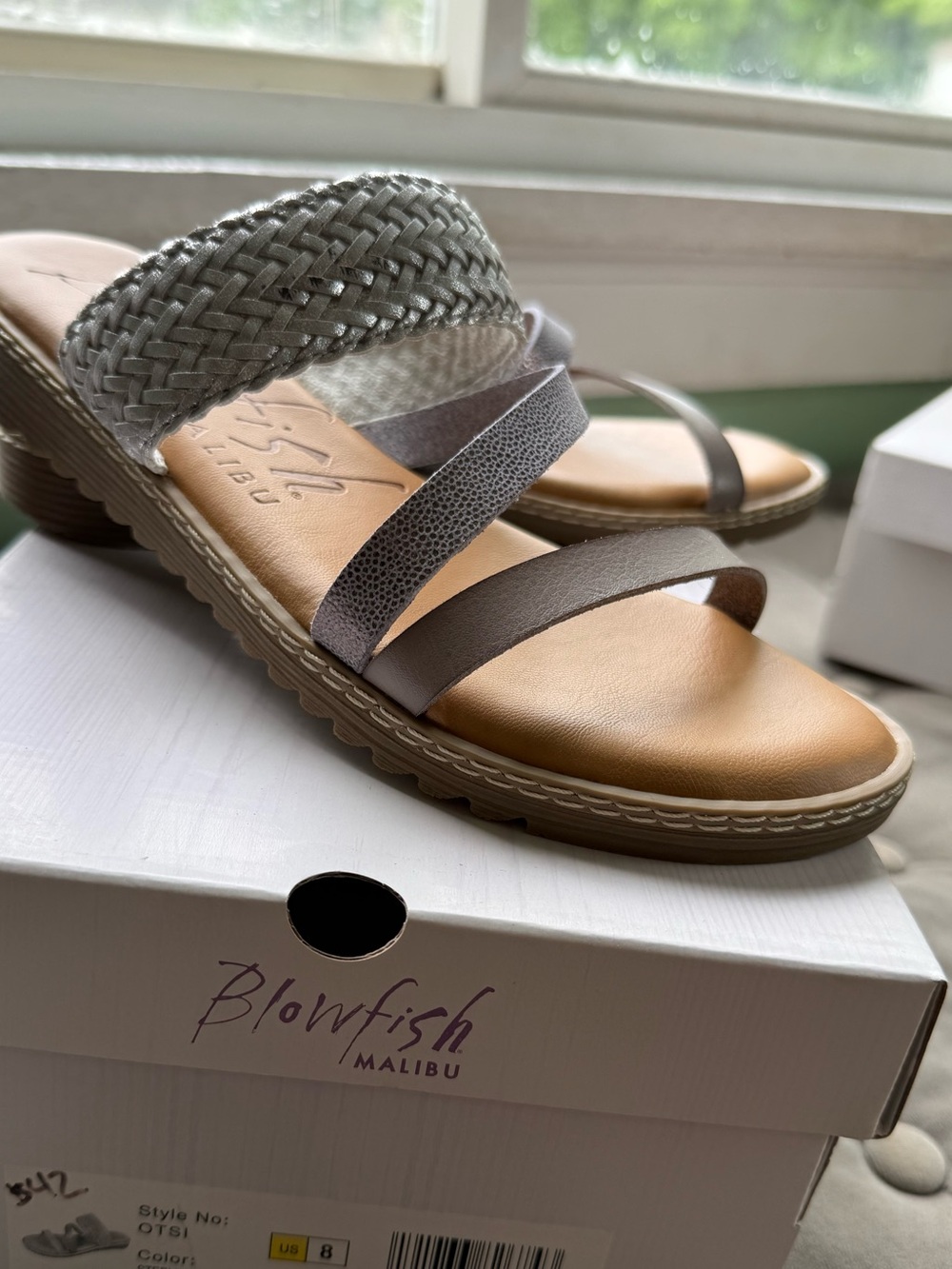 Blowfish Woven-Strap Taupe Slide Sandals
